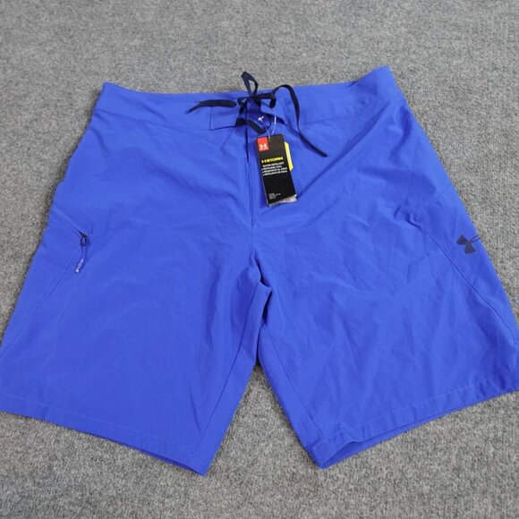 Under Armour Shorts 38 Blue Solid Board Storm Drawstring NEW - Picture 1 of 12